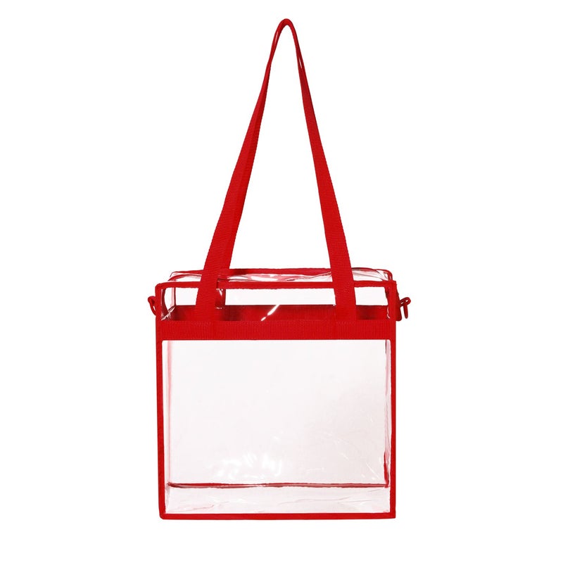 BAGAIL Clear Bags 12x6x12 Stadium Approved Clear Tote Bag with Zipper Closure Crossbody Shoulder Bag with Adjustable Strap(Red) - Image 5
